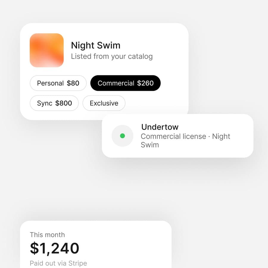 A Postal storefront listing with license prices and a monthly payout
