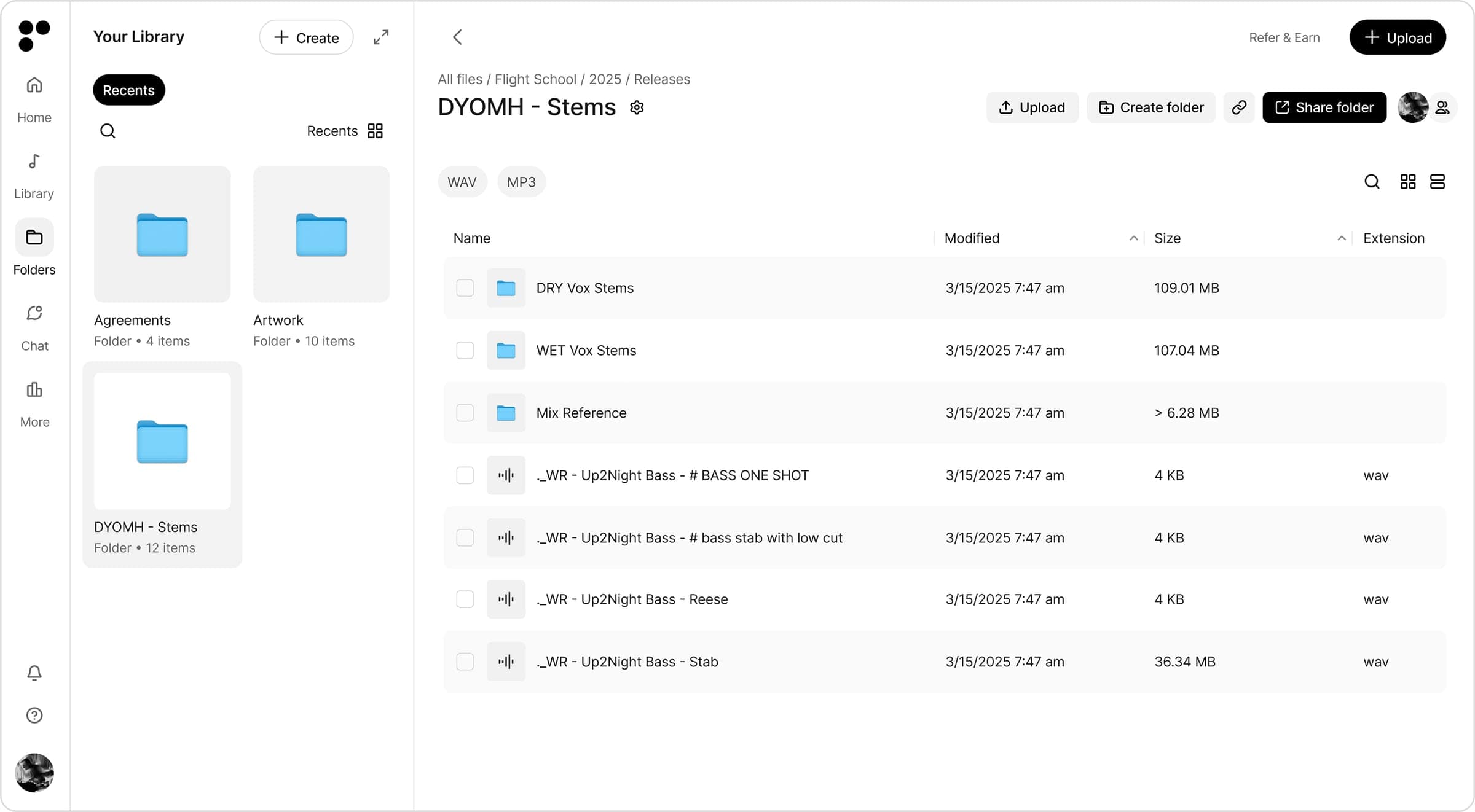 Folder organization view in Postal