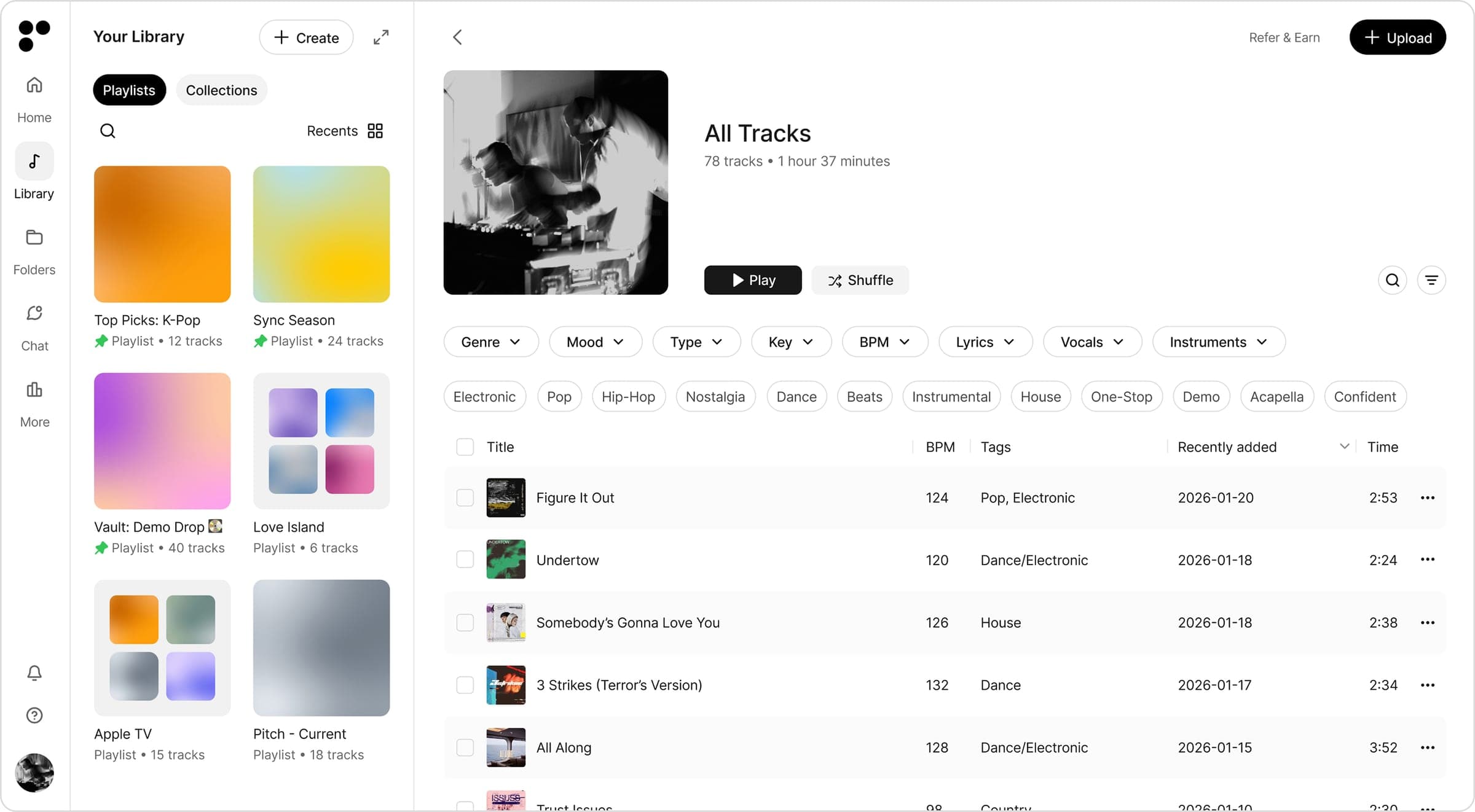 Uploading tracks into Postal library