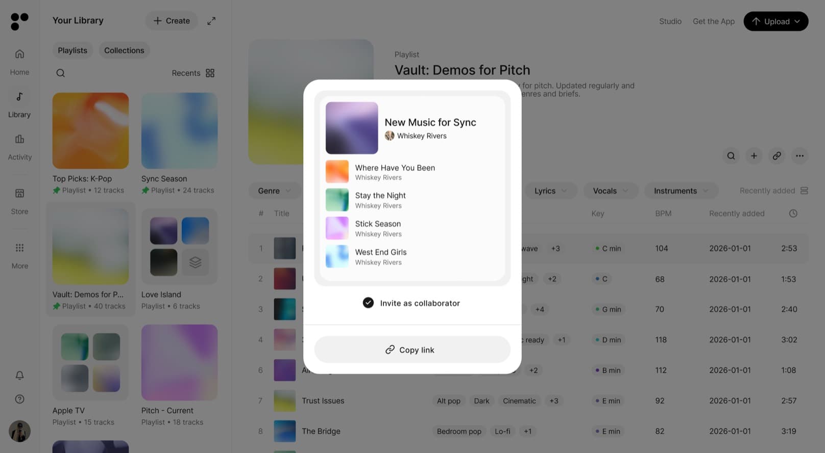 Inviting collaborators to a playlist via link